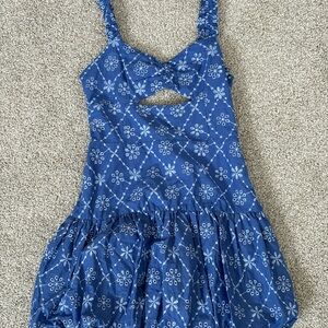 Zara Blue Dress with White Floral Design